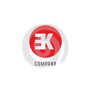 Letter K Alphabetic Logo Design Template, EK Abjad Logo Concept, Flat Simple Clean, Red & White, Lettermark, Rounded Ellipse, Fast