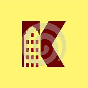 Letter K with building concept. Very suitable various business purposes also for symbol, logo, company name, brand name.