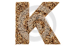 Letter K from bullets, 3D rendering