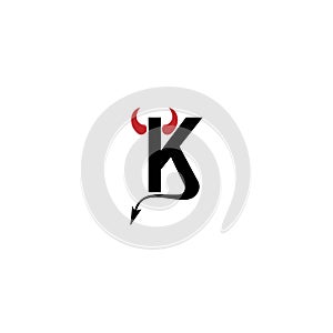 Letter K with devil`s horns and tail icon logo design vector