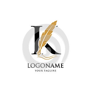 Letter K Feather Pen Logo Design Vector Icon Graphic