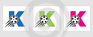 Letter K Film Logo Concept With Film Reel For Media Sign, Movie Director Symbol