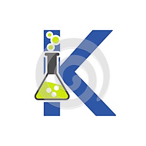 Letter K Lab Logo Concept for Science, Healthcare, Medical, Laboratory, Chemical and Nature Symbol