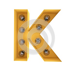 Letter K light sign yellow vintage. 3D rendering