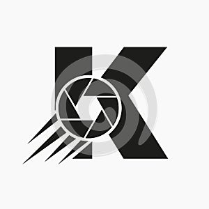 Letter K Photography Logo Camera Lens Concept. Photography Camera Symbol Vector Template