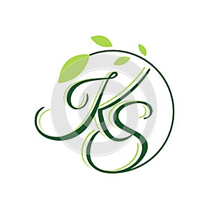 Letter K S with leaf logo design vector