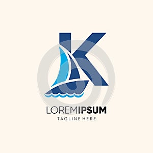 Letter K Sailor Boat Logo Design Vector Icon Graphic Emblem Illustration