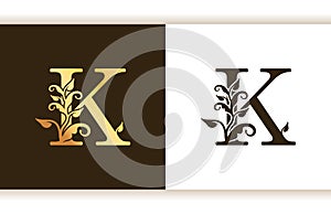 Letter K Swirl Floral Gold Company Logo