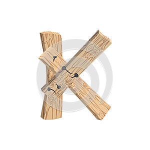 Letter K wood board font. plank and nails alphabet. Lettering of