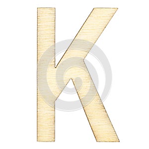 Letter K of wood with wooden texture