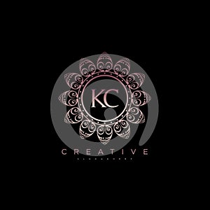 Letter KC Elegant initial logo Lotus vector