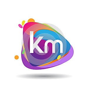 Letter KM logo with colorful splash background, letter combination logo design for creative industry, web, business and company photo