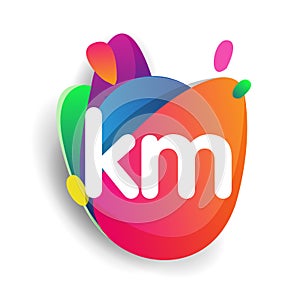 Letter KM logo with colorful splash background, letter combination logo design for creative industry, web, business and company