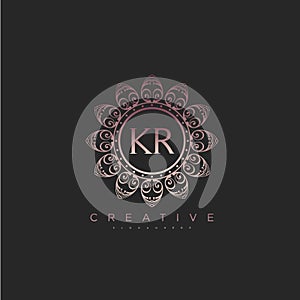 Letter KR Elegant initial logo Lotus vector