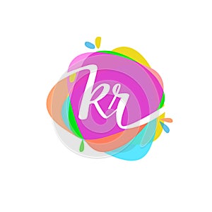 Letter KR logo with colorful splash background, letter combination logo design for creative industry, web, business and company