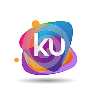 Letter KU logo with colorful splash background, letter combination logo design for creative industry, web, business and company