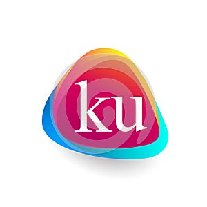 Letter KU logo in triangle shape and colorful background, letter combination logo design for company identity