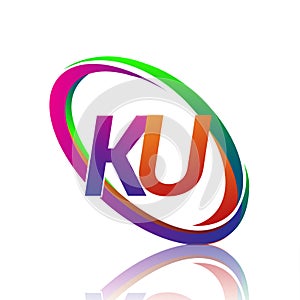 letter KU logotype design for company name colorful swoosh. vector logo for business and company identity