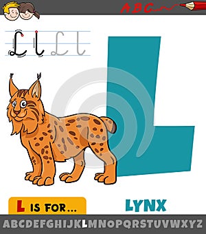 Letter L from alphabet with cartoon lynx animal character