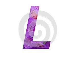 Letter L of the alphabet made with pink flower of Rhododendron