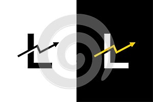 Letter L with chart arrow up concept. Very suitable in various business purposes, also for icon, symbol, logo name.