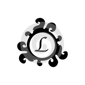 Letter L Decorative Alphabet Logo isolated on white Background. Elegant Curl & Floral Logo Concept. Luxury black Initial Abjad