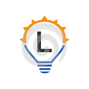 Letter L Electric Logo, Letter L With Light Bulb Vector Template. Eco Energy Power Electricity, Think Idea, Inspiration, Energy