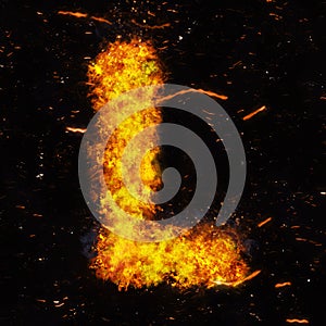 Letter L flame explosion shape with embers and sparks