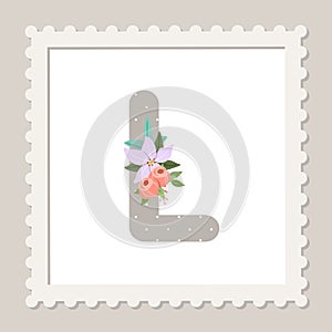 Letter L with flowers. Floral alphabet font uppercase
