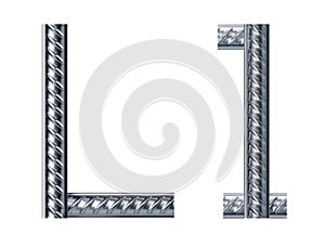 Letter l. font from construction rebar. 3D render