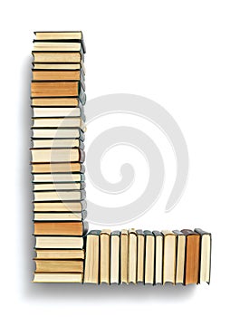 Letter L formed from the page ends of books