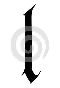 Letter L, in the Gothic style. Vector. Alphabet. The symbol is isolated on a golden background. Calligraphy and lettering. Medieva