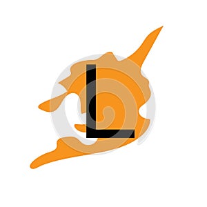 Letter L with illustration of orange color backing