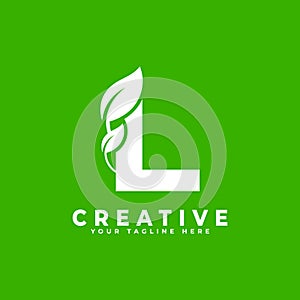 Letter L with Leaf Logo Design Element on Green Background. Usable for Business, Science, Healthcare, Medical and Nature Logos