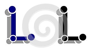 Letter L logo with circles in two color versions, fantasy, isolated.