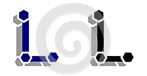 Letter L logo with hexagons in two color versions, fantasy, isolated.