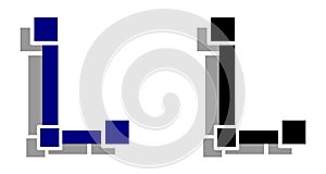 Letter L logo with pentagons in two color versions, fantasy, isolated.