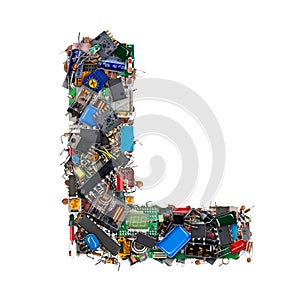 Letter L made of electronic components