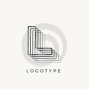 Letter L of outline stripes, blend effect letter for monogram and logo template, contour line type