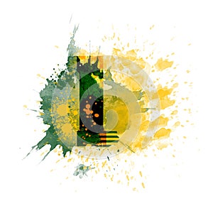 Letter L typography design, dark green and yellow ink splash grunge watercolor splatter, isolated on white, grungy backgro photo