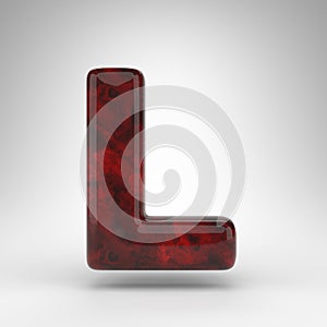 Letter L uppercase on white background. Red amber 3D letter with glossy surface.