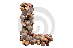 Letter L from wooden barrels, 3D rendering