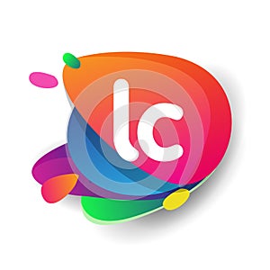 Letter LC logo with colorful splash background, letter combination logo design for creative industry, web, business and company