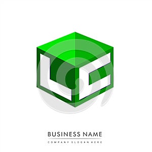 Letter LC logo in hexagon shape and green background, cube logo with letter design for company identity