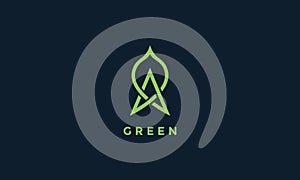 Letter A with leaf green plant tree bold line modern  logo icon vector illustration design