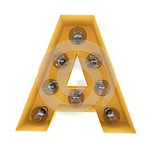 Letter A light sign yellow vintage. 3D rendering