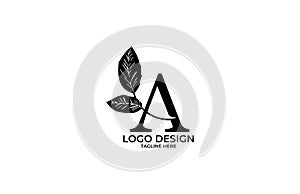 Letter A Linked Beauty Black Leaf Logo Design Concept photo