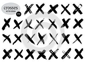 Letter X logo.Cross sign graphic symbol. Set of hand-drawn signs.Crossed brush strokes.Vector illustration