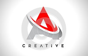 Letter A Logo. A Letter Design Vector with Red Gray Swash Vector
