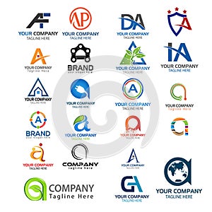 Letter A logo set. Set of colorful A letter symbols